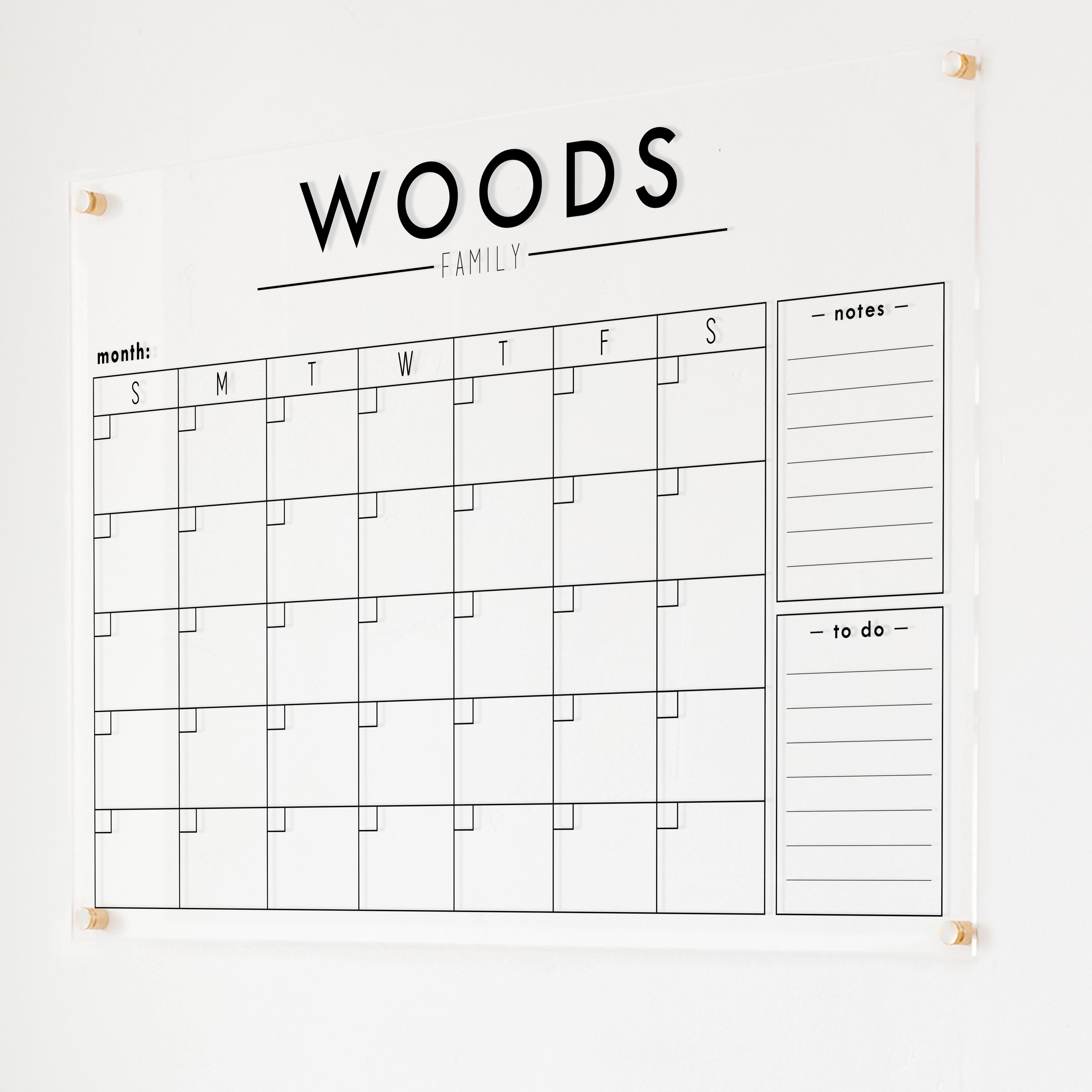Week & Month Acrylic Calendar + 2 Sections, Horizontal Craig