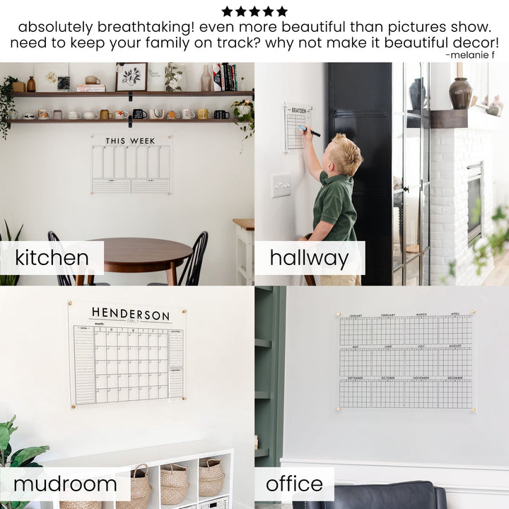 Slim Weekly Acrylic Calendar + 1 Section | Horizontal Multi-style