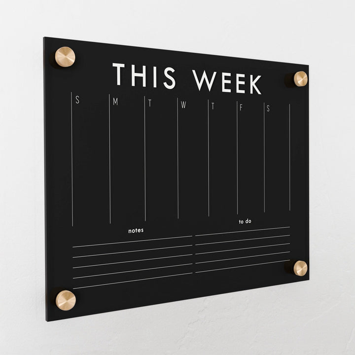Weekly Black Acrylic Calendar + 2 Sections | Horizontal Madi