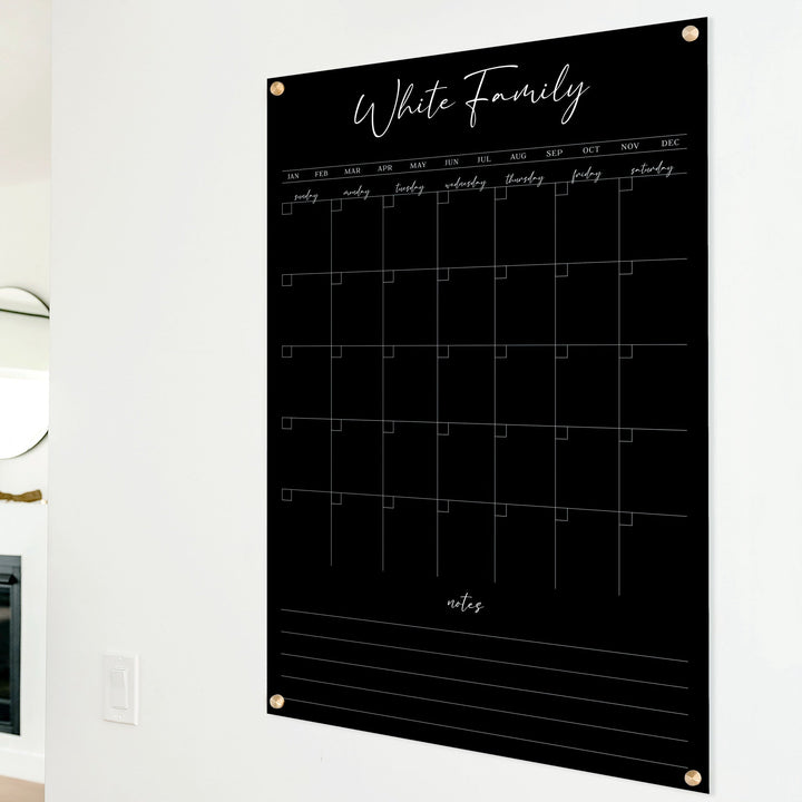 Monthly Black Acrylic Calendar + 1 Section | Vertical Pennington