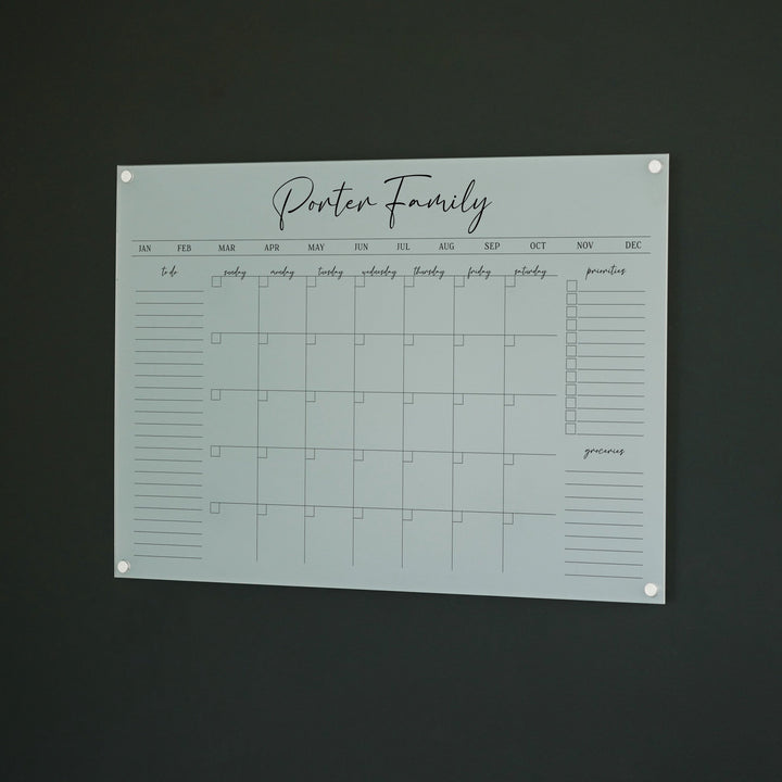 Monthly Frosted Acrylic Calendar + 3 Sections | Horizontal Pennington