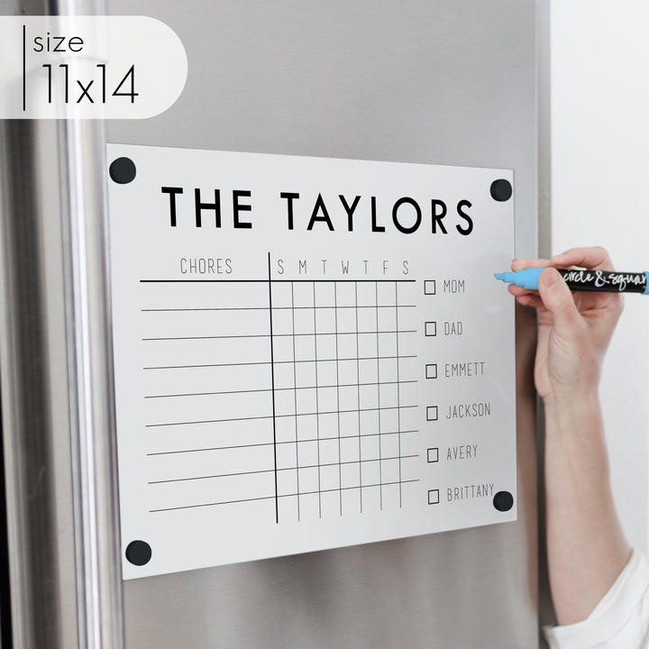 Acrylic White Fridge Family Chore Chart | Horizontal Madi