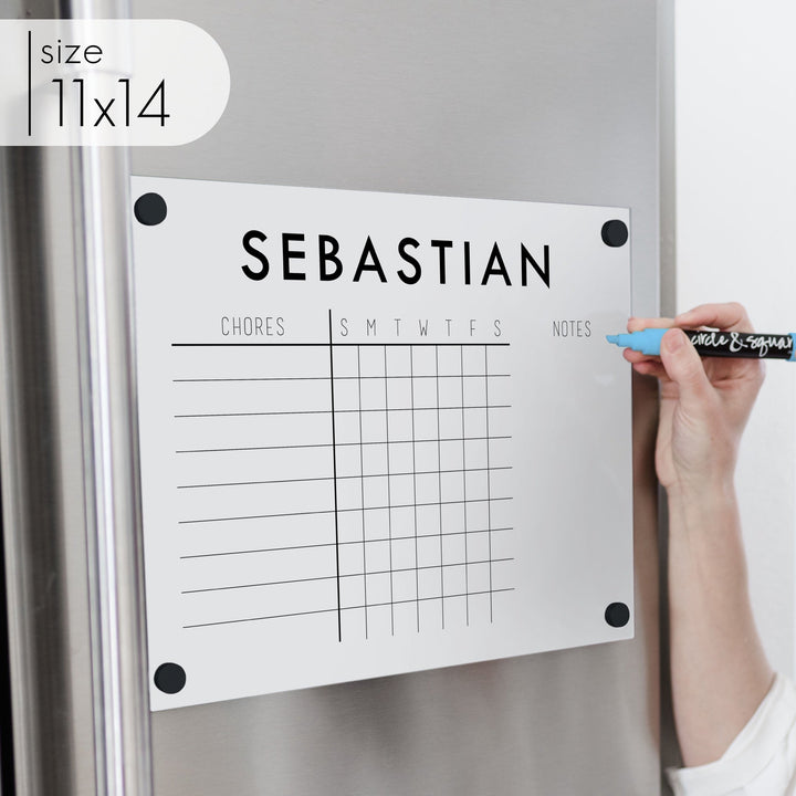 1 Person Acrylic White Fridge Chore Chart | Horizontal Madi