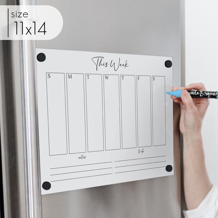 Weekly Acrylic White Fridge Calendar + 2 Sections | Horizontal Pennington