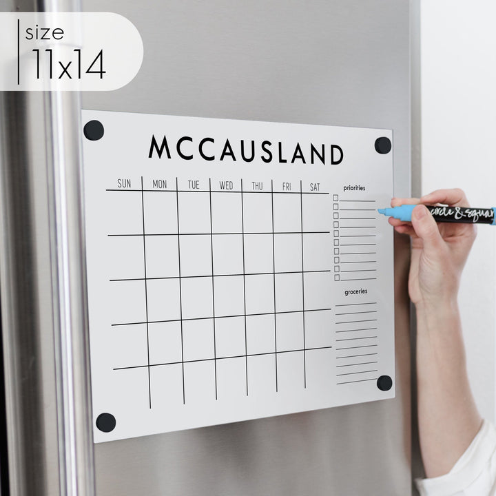 Monthly Acrylic White Fridge Calendar + 2 Sections | Horizontal Madi