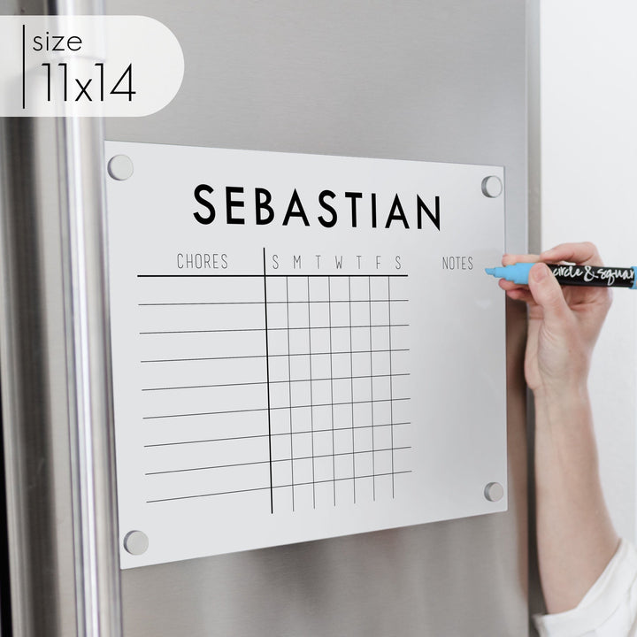 1 Person Acrylic White Fridge Chore Chart | Horizontal Madi