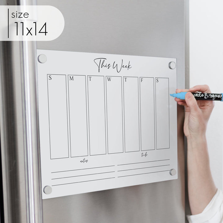 Weekly Acrylic White Fridge Calendar + 2 Sections | Horizontal Pennington