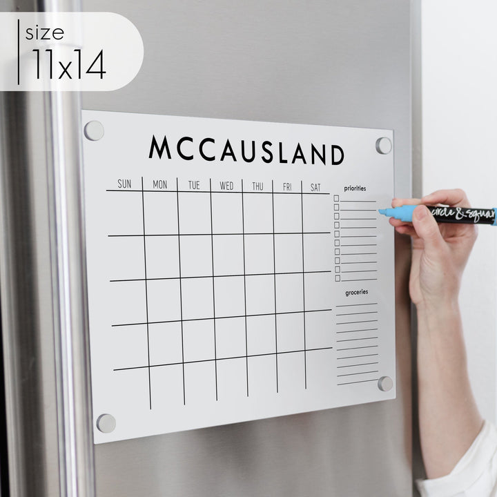 Monthly Acrylic White Fridge Calendar + 2 Sections | Horizontal Madi