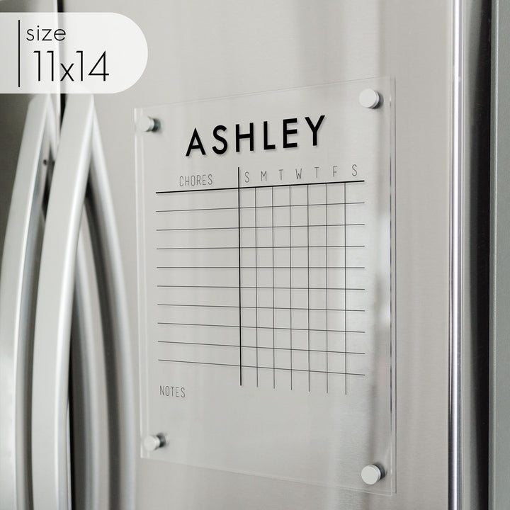 1 Person Acrylic Fridge Chore Chart | Vertical Madi
