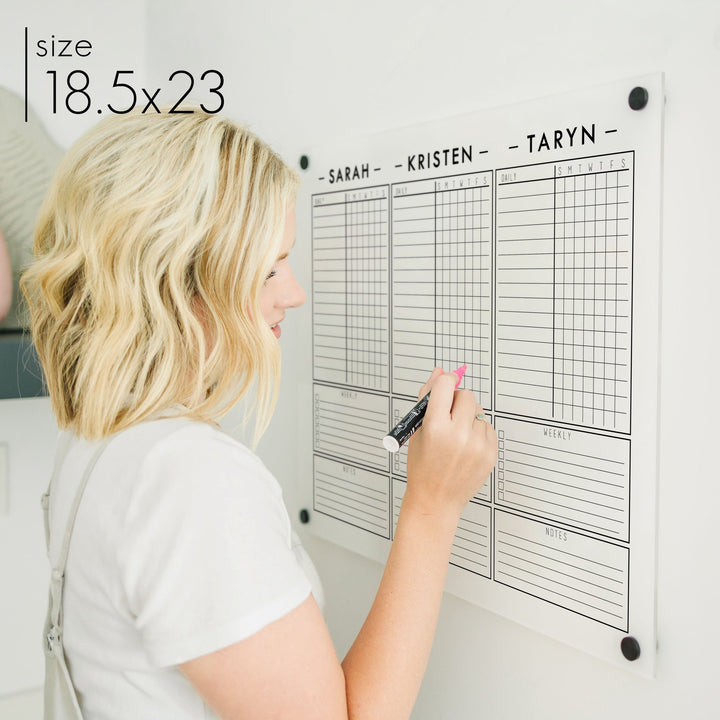 3 Person Frosted Acrylic Chore Chart | Horizontal Craig