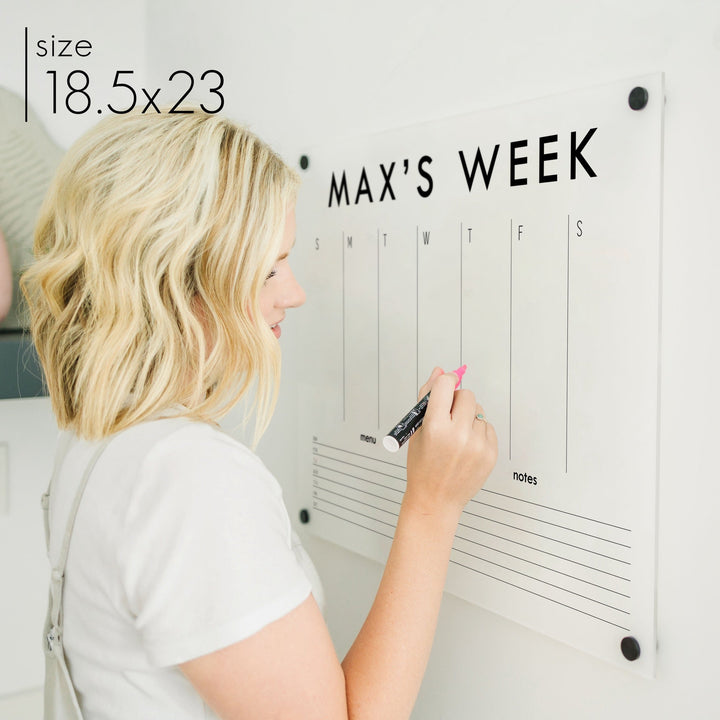 Weekly Frosted Acrylic Calendar + 2 Sections | Horizontal Madi