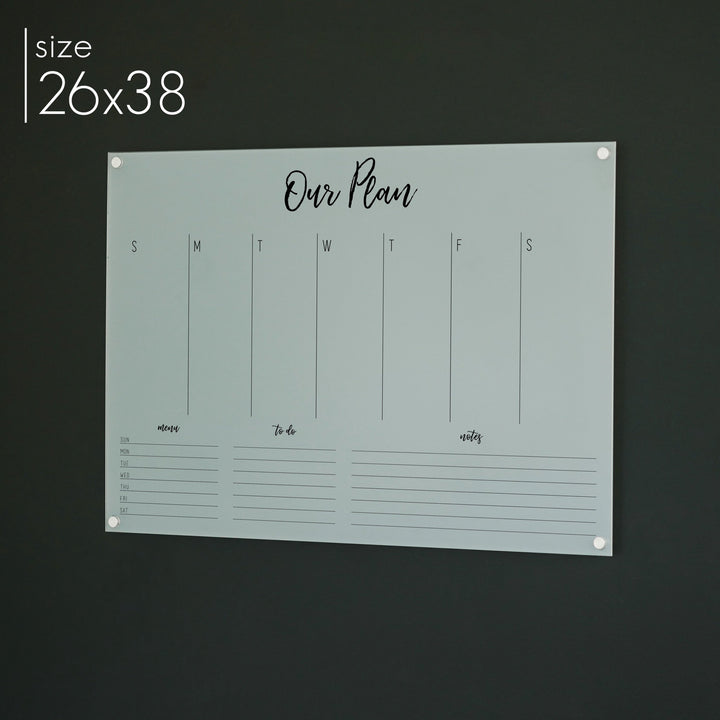 Weekly Frosted Acrylic Calendar + 3 Sections | Horizontal Traeger