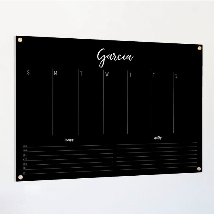 Weekly Black Acrylic Calendar + 2 Sections | Horizontal Traeger