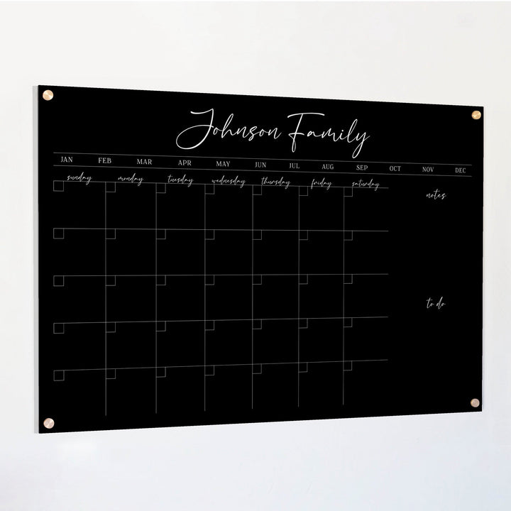 Monthly Black Acrylic Calendar + 2 Sections | Horizontal Pennington