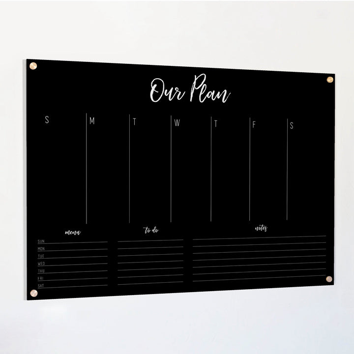 Weekly Black Acrylic Calendar + 3 Sections | Horizontal Traeger