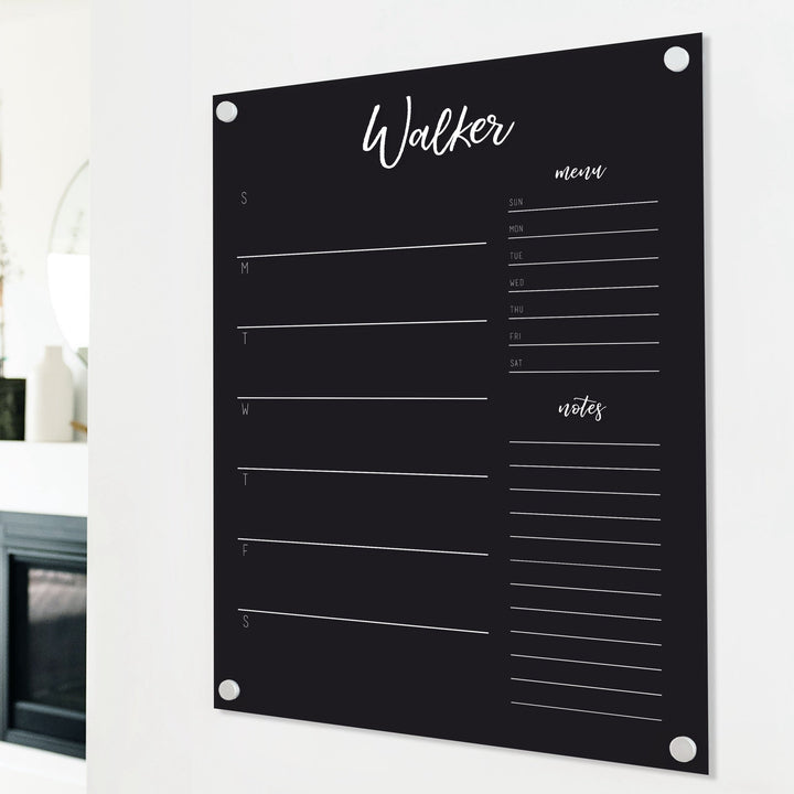 Weekly Black Acrylic Calendar + 2 Sections | Vertical Traeger