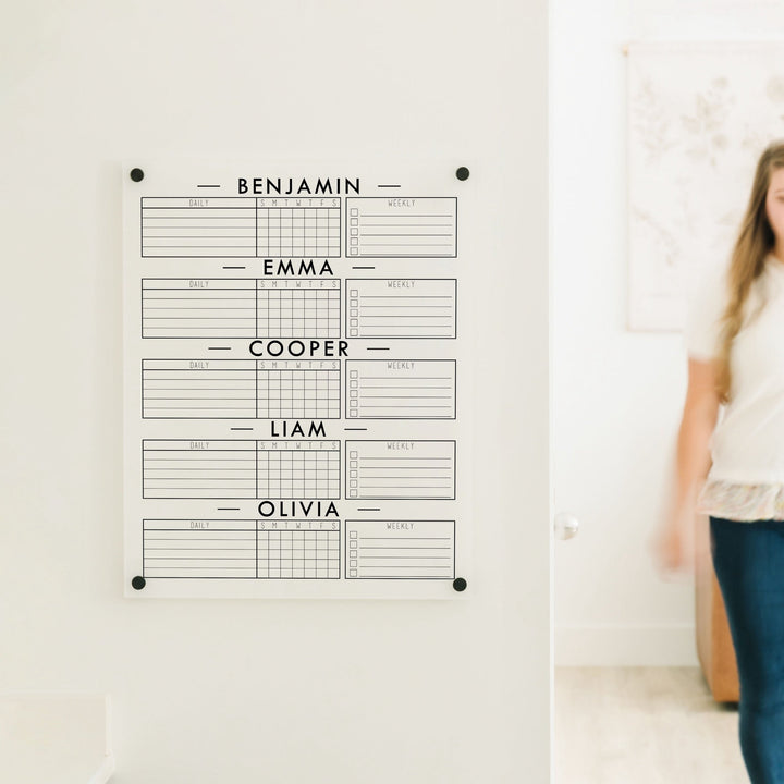 5 Person Frosted Acrylic Chore Chart | Vertical Craig