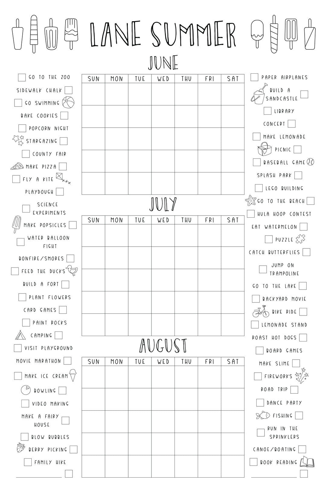 Giant Coloring Calendar Summer Bucket List Personalized Calendar