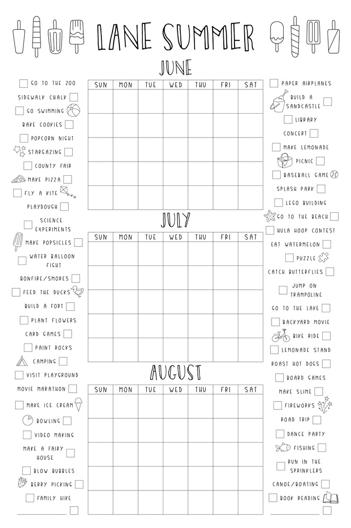 Giant Coloring Calendar Summer Bucket List Personalized Calendar