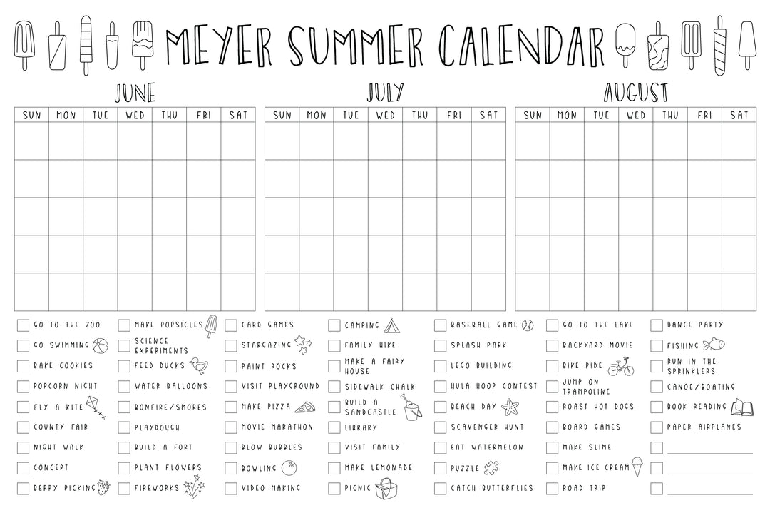 Giant Coloring Calendar Summer Bucket List Personalized Calendar