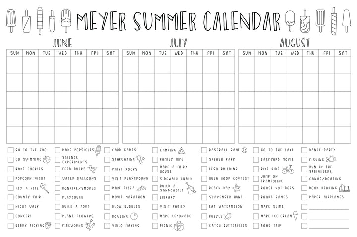Giant Coloring Calendar Summer Bucket List Personalized Calendar