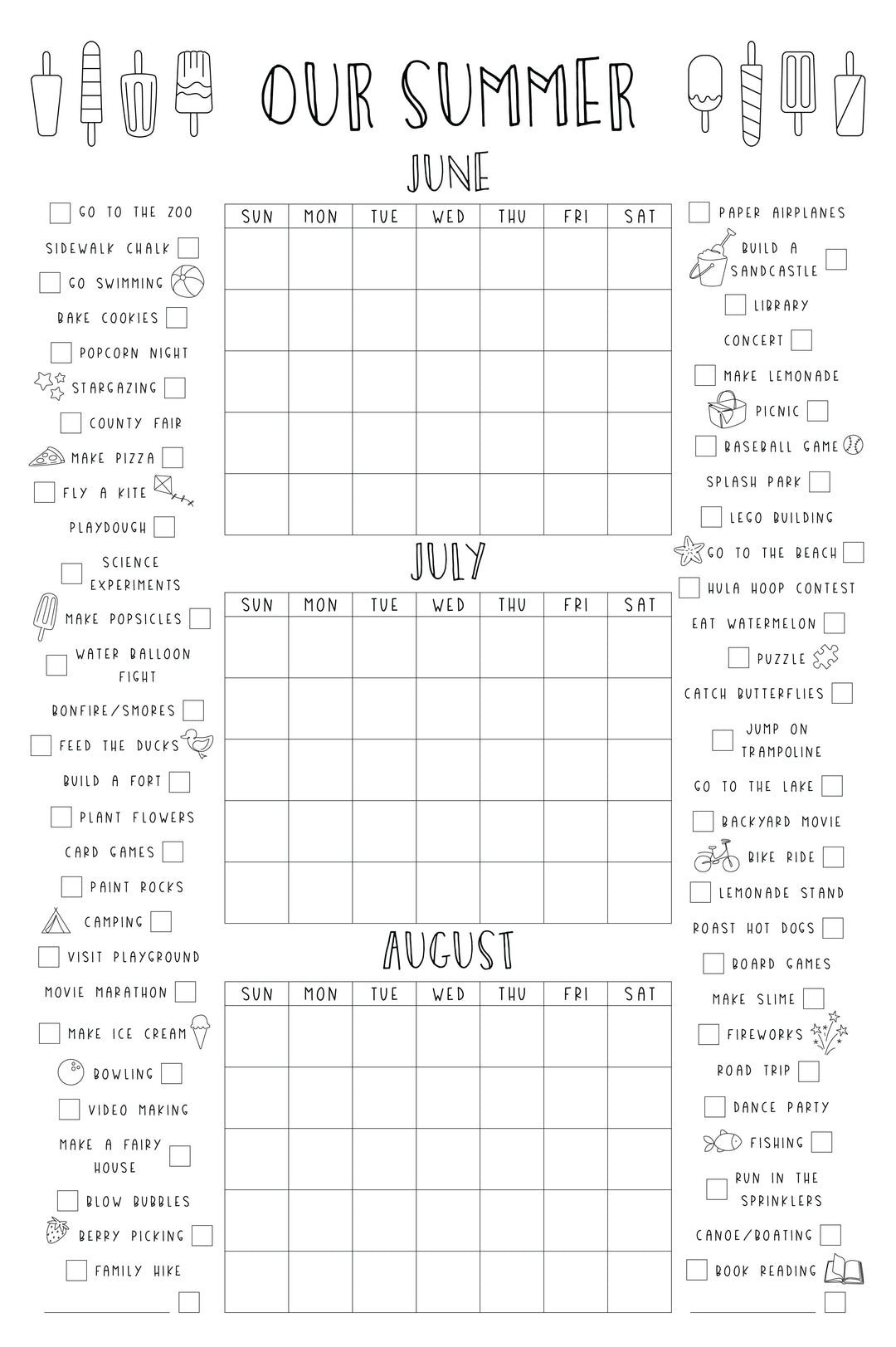 Giant Coloring Calendar Summer Bucket List Personalized Calendar