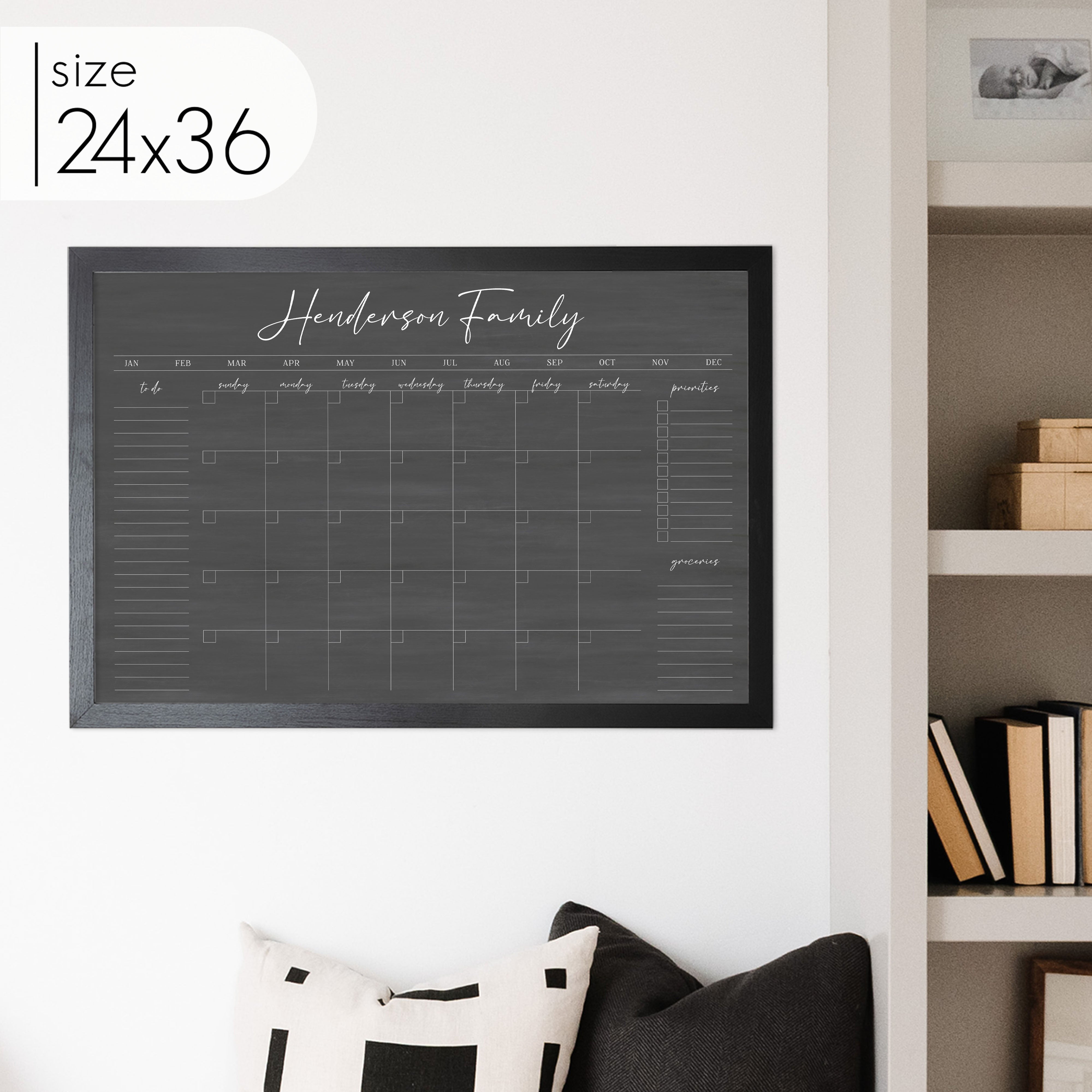 Monthly Framed Chalkboard Calendar + 3 sections | Horizontal Pennington
