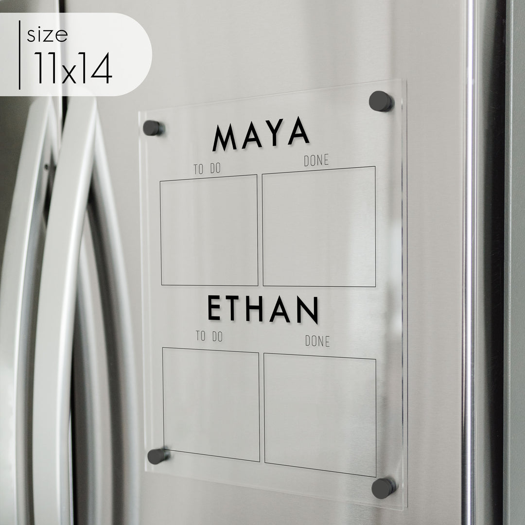 2 Child Acrylic Fridge Visual Toddler Chore Chart | Vertical Madi