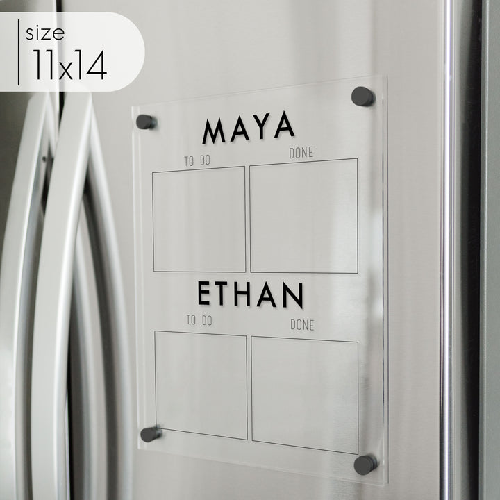 2 Child Acrylic Fridge Visual Toddler Chore Chart | Vertical Madi