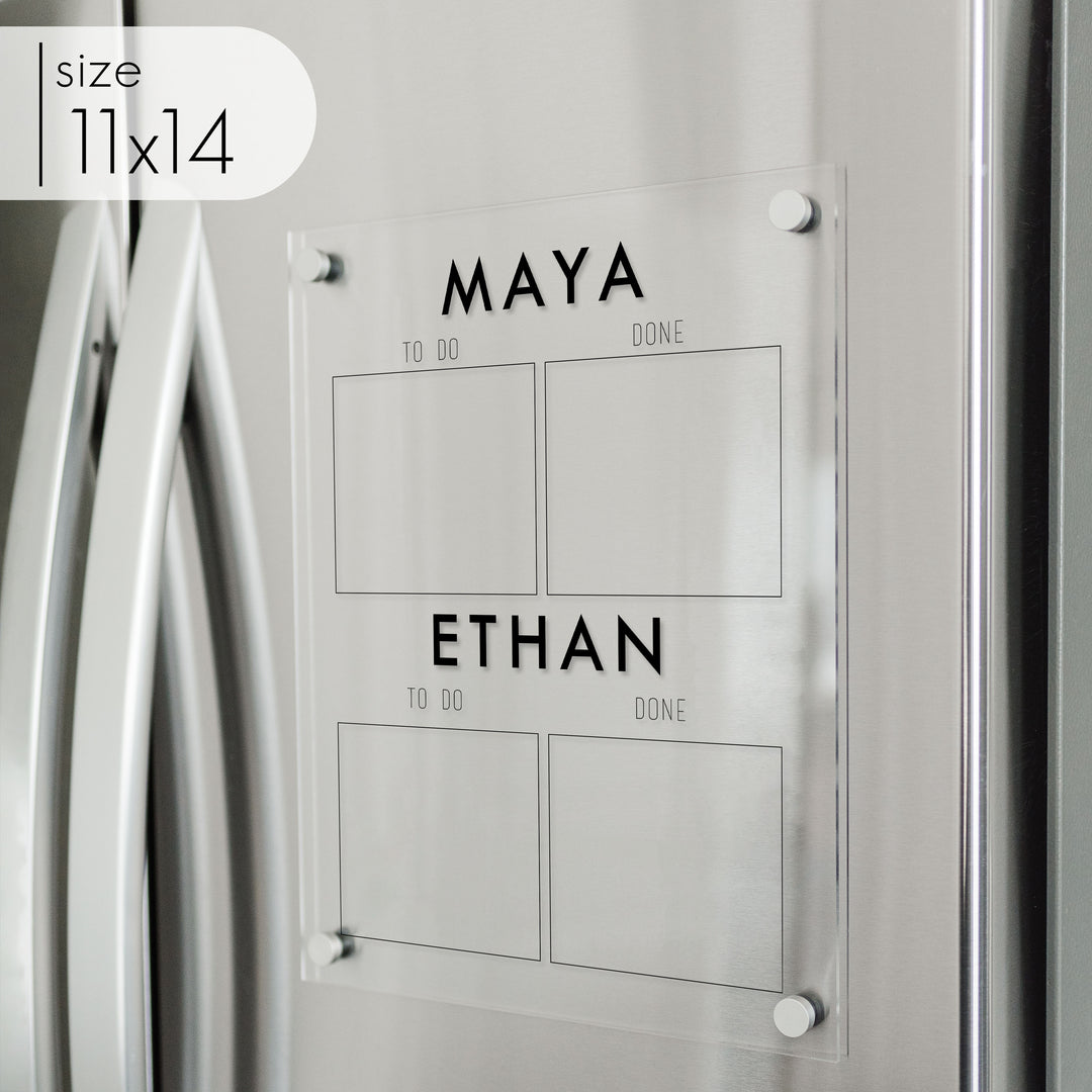 2 Child Acrylic Fridge Visual Toddler Chore Chart | Vertical Madi