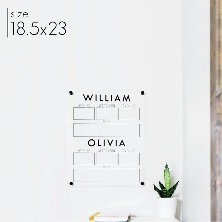 2 Child Acrylic Visual Toddler Chore Chart | Vertical Madi