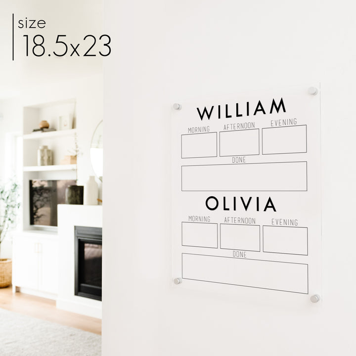 2 Child Acrylic Visual Toddler Chore Chart | Vertical Madi