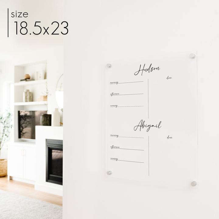 2 Child Acrylic Visual Toddler Chore Chart | Vertical Pennington