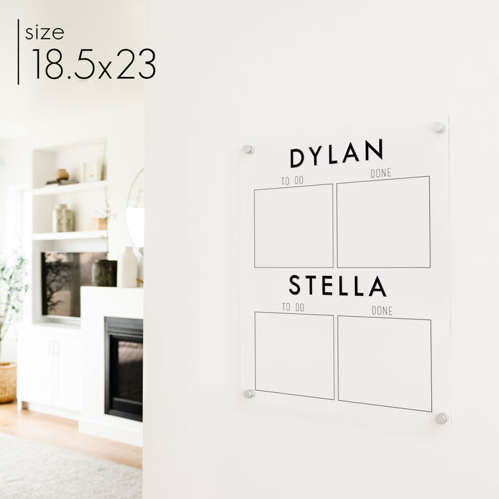 2 Child Acrylic Visual Toddler Chore Chart | Vertical Madi