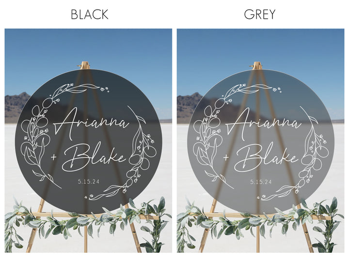 Frosted Acrylic Botanical Wedding Sign | Round Daisy