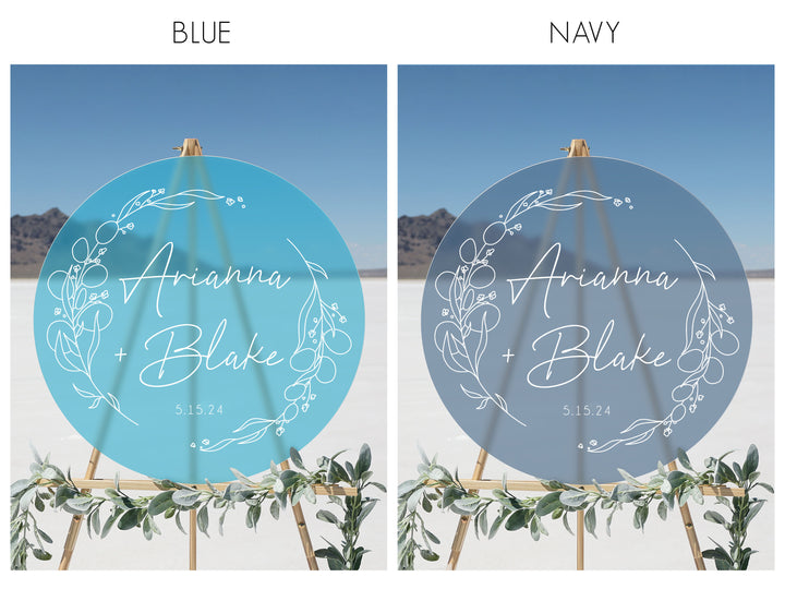 Frosted Acrylic Botanical Wedding Sign | Round Daisy
