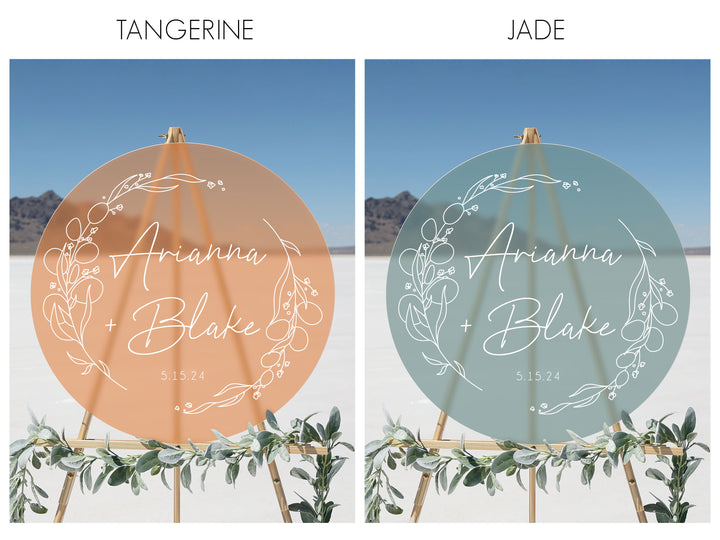 Frosted Acrylic Botanical Wedding Sign | Round Daisy