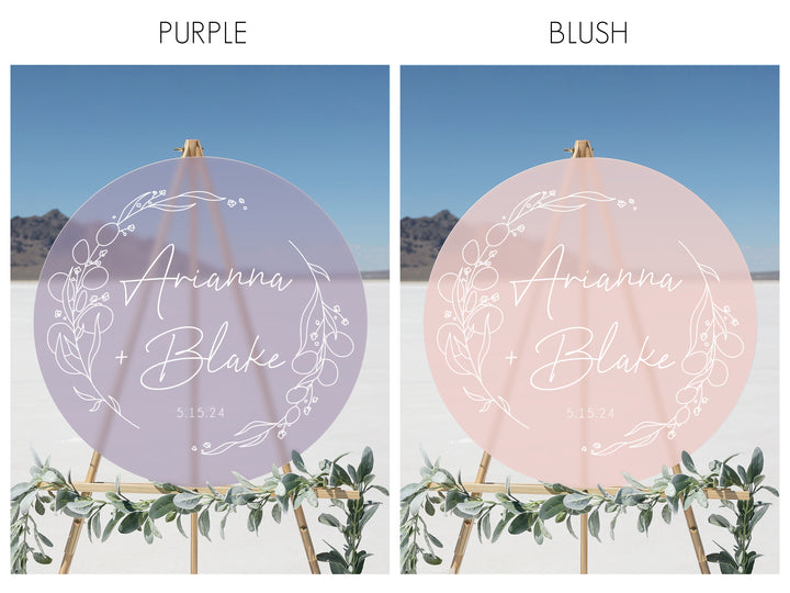 Frosted Acrylic Botanical Wedding Sign | Round Daisy