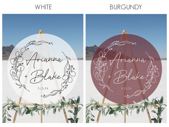 Frosted Acrylic Botanical Wedding Sign | Round Daisy