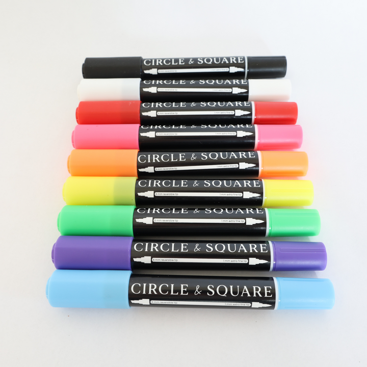 9 multi tip markers in an assortment of colors