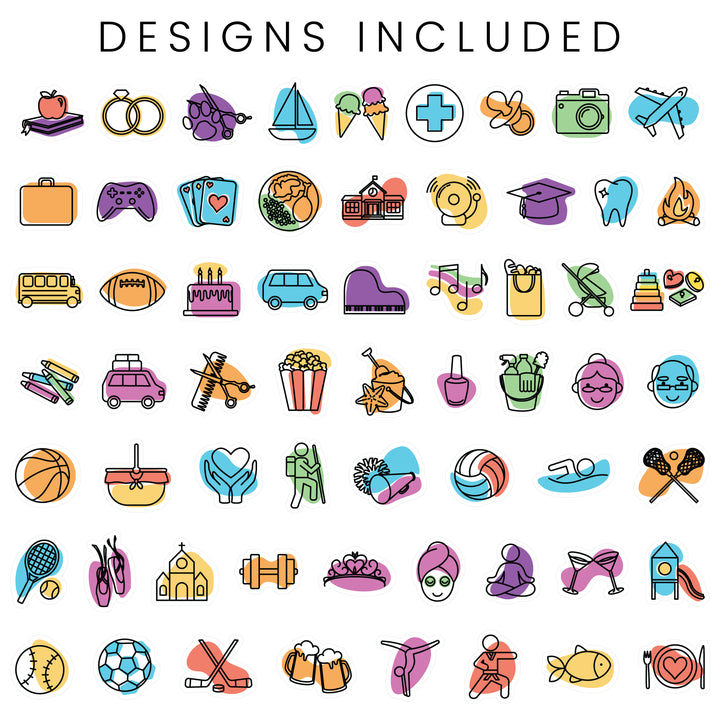 a closeup image of the designs included in the reusable schedule stickers