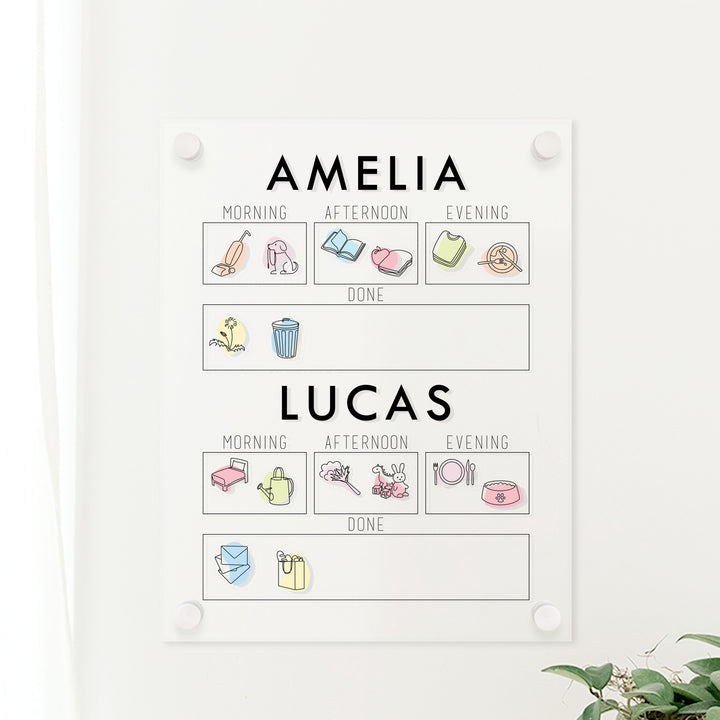 2 Child Acrylic Visual Toddler Chore Chart | Vertical Madi