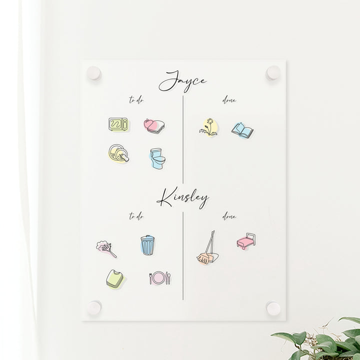 2 Child Acrylic Visual Toddler Chore Chart | Vertical Pennington