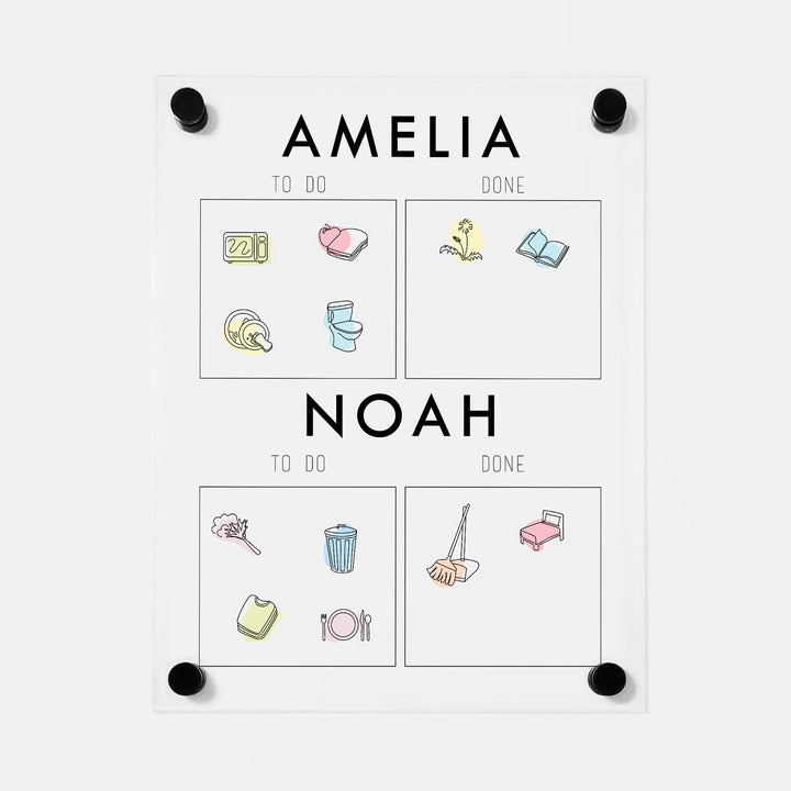 2 Child Acrylic Visual Toddler Chore Chart | Vertical Madi