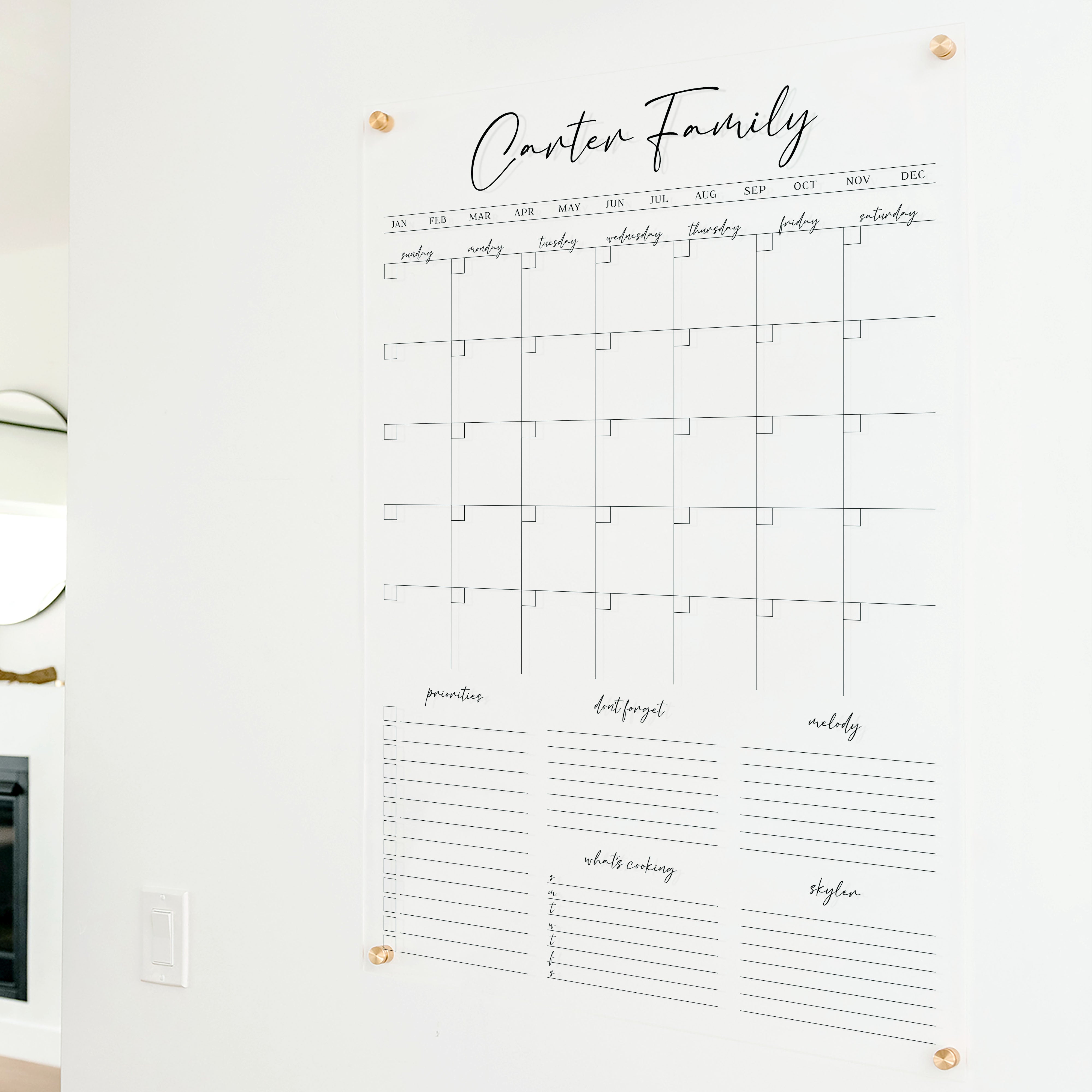 Acrylic Family Calendar hotsell - Monthly Acrylic Calendar - Dry Erase Board - Command Center - Personalized Family Acrylic Calendar