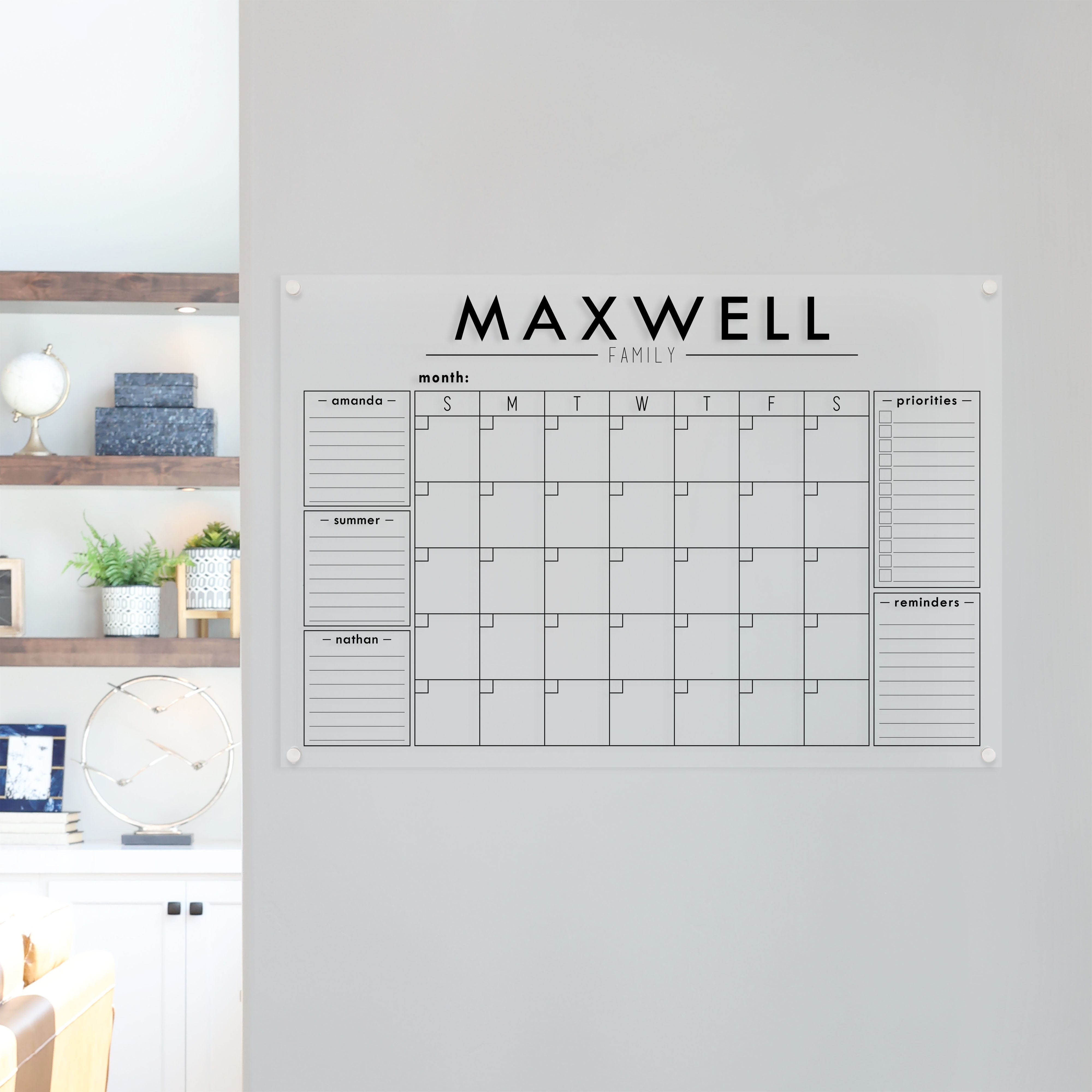 Acrylic Family deals Calendar - Monthly Acrylic Calendar - Dry Erase Board - Command Center - Personalized Family Acrylic Calendar