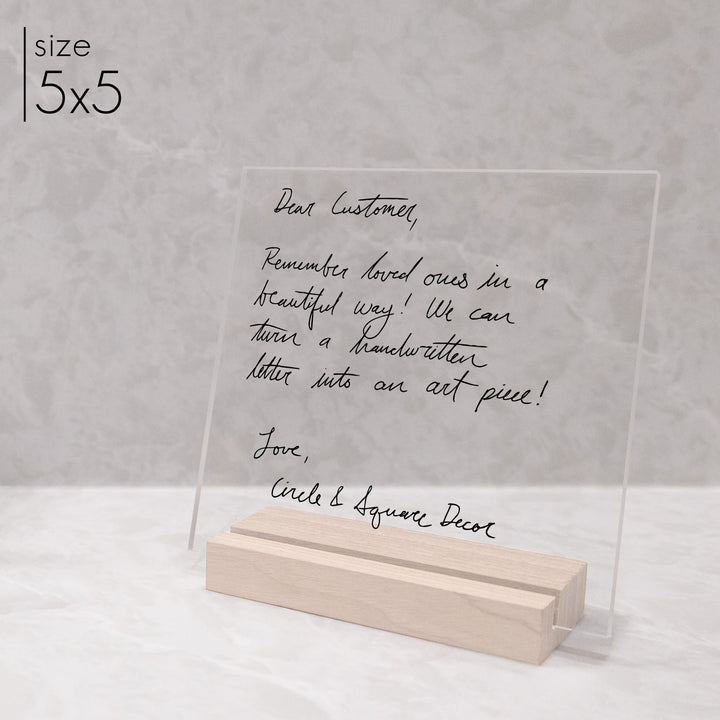 A custom handwriting memorial gift on clear acrylic