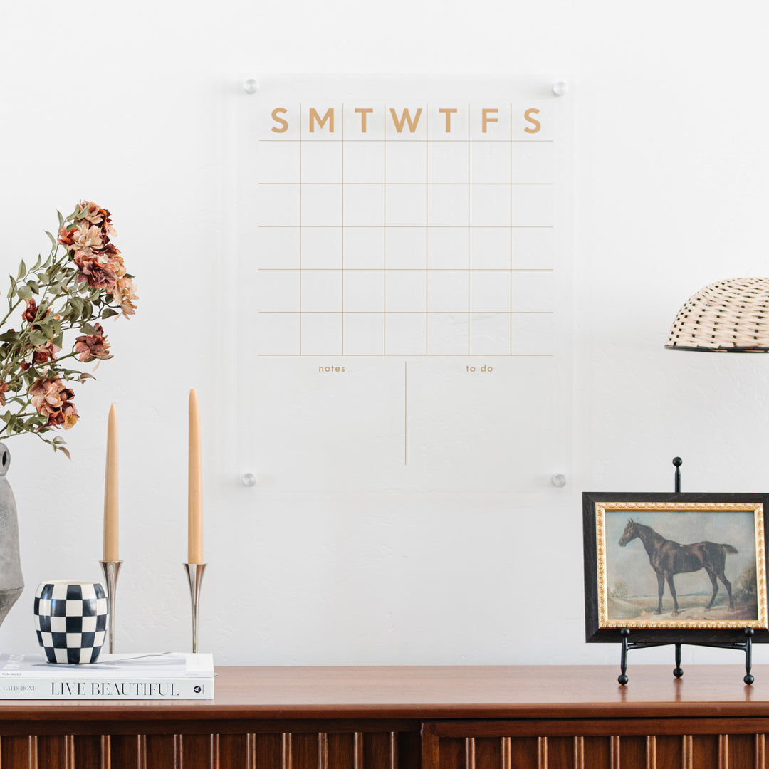 Monthly Gold Acrylic Calendar + 2 Sections | Vertical Minimalist Style 2