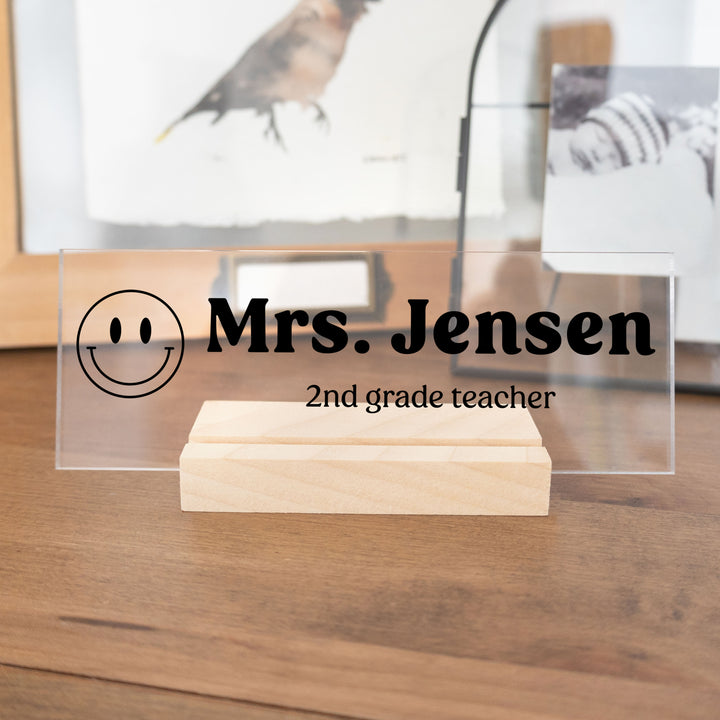 Clear Acrylic Teacher Name Plate | Horizontal Print