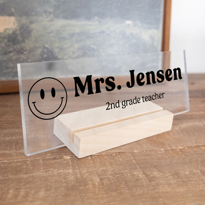 Clear Acrylic Teacher Name Plate | Horizontal Print